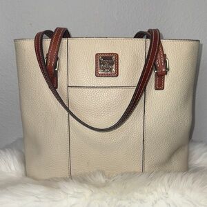 Dooney & Bourke Cream Tote Bag with Brown Trim - Classic Everyday Shoulder Bag